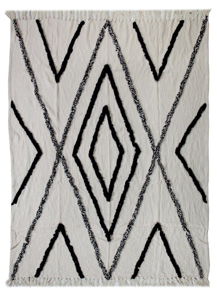 60" X 50" Cream Woven Cotton Geometric Throw Blanket with Fringe — view 5