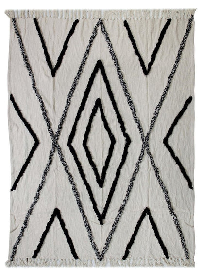 60" X 50" Cream Woven Cotton Geometric Throw Blanket with Fringe HomeRoots