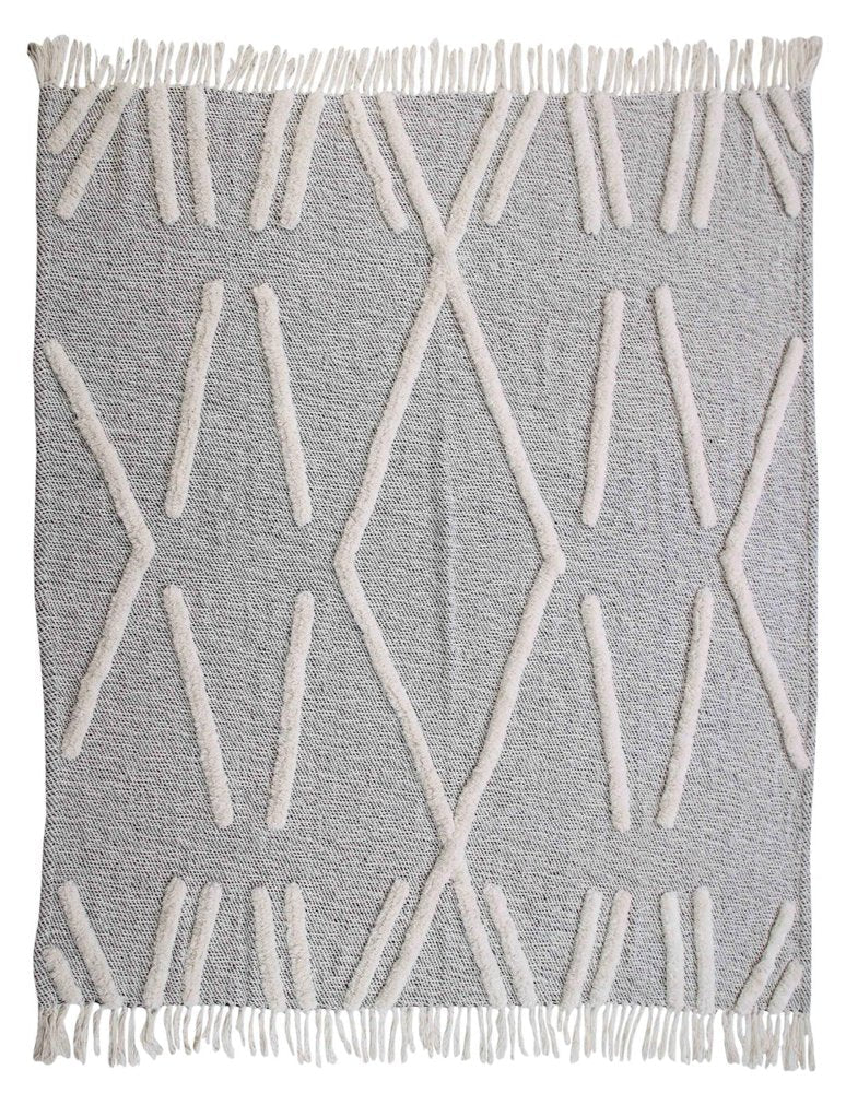 50" X 60" Black and Gray Woven Cotton Geometric Throw Blanket with Fringe — view 2