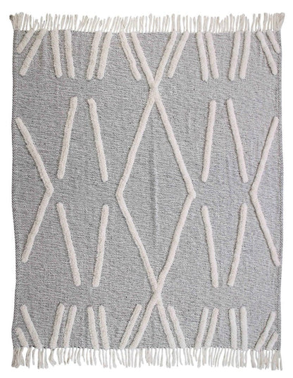 50" X 60" Black and Gray Woven Cotton Geometric Throw Blanket with Fringe HomeRoots