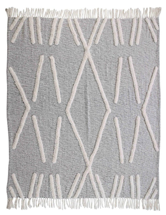 50" X 60" Black and Gray Woven Cotton Geometric Throw Blanket with Fringe HomeRoots
