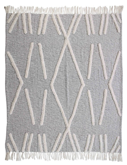50" X 60" Black and Gray Woven Cotton Geometric Throw Blanket with Fringe HomeRoots