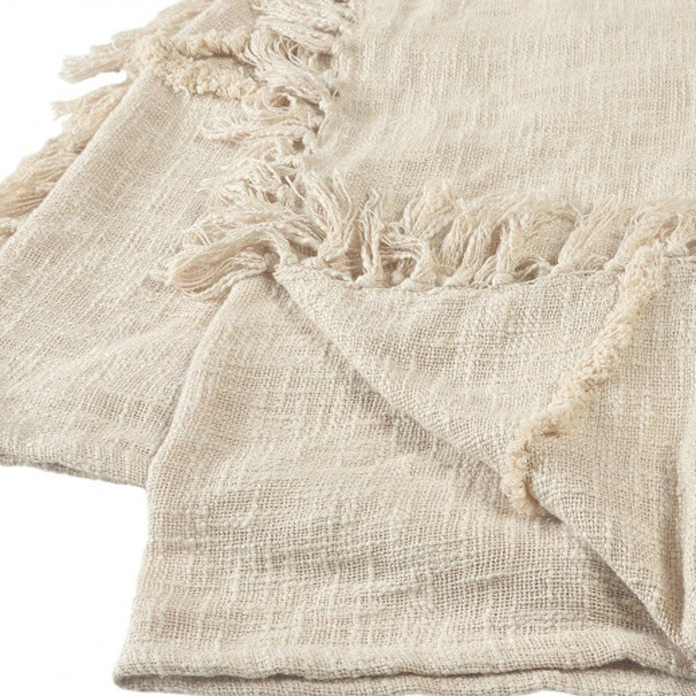 60" X 50" Orange Woven Cotton Throw Blanket with Fringe HomeRoots