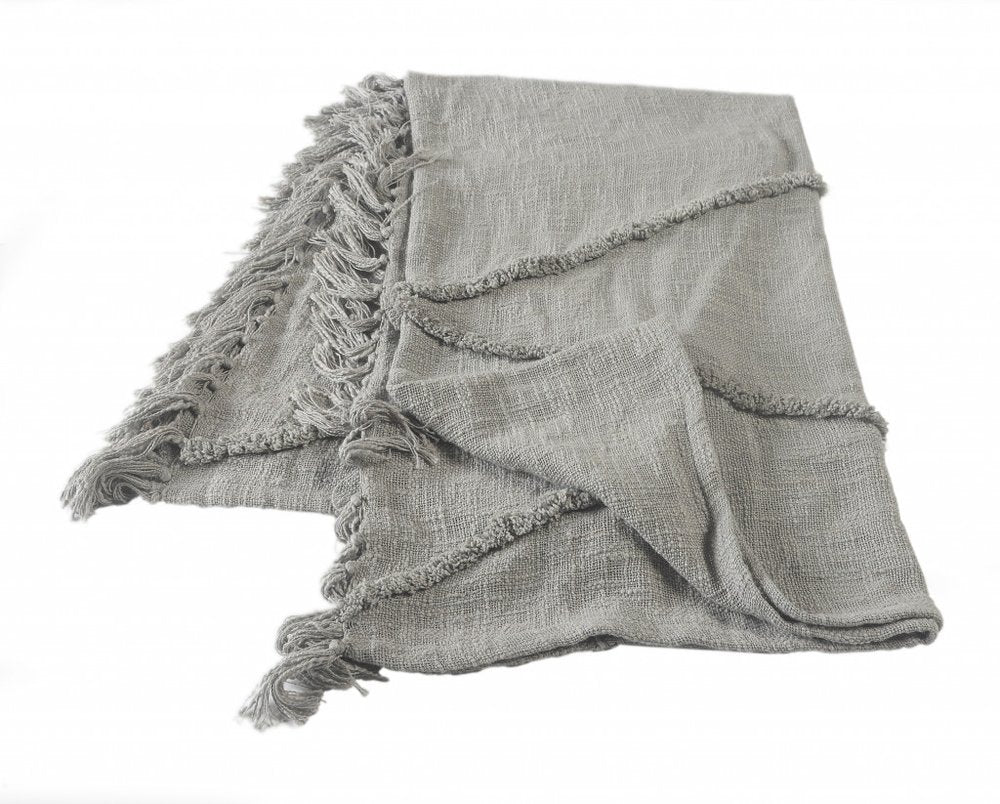 60" X 50" Orange Woven Cotton Throw Blanket with Fringe HomeRoots