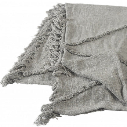 60" X 50" Orange Woven Cotton Throw Blanket with Fringe HomeRoots