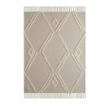 60" X 50" Cream Woven Cotton Herringbone Throw Blanket with Fringe HomeRoots