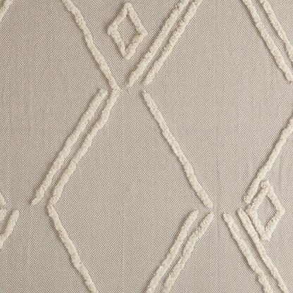 60" X 50" Cream Woven Cotton Herringbone Throw Blanket with Fringe HomeRoots