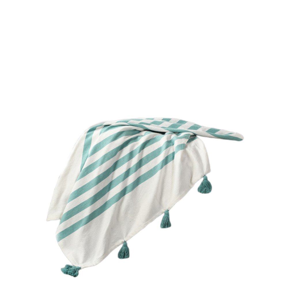 50" X 60" Blue and White Woven Cotton Striped Throw Blanket with Tassels HomeRoots
