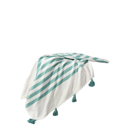 50" X 60" Blue and White Woven Cotton Striped Throw Blanket with Tassels HomeRoots
