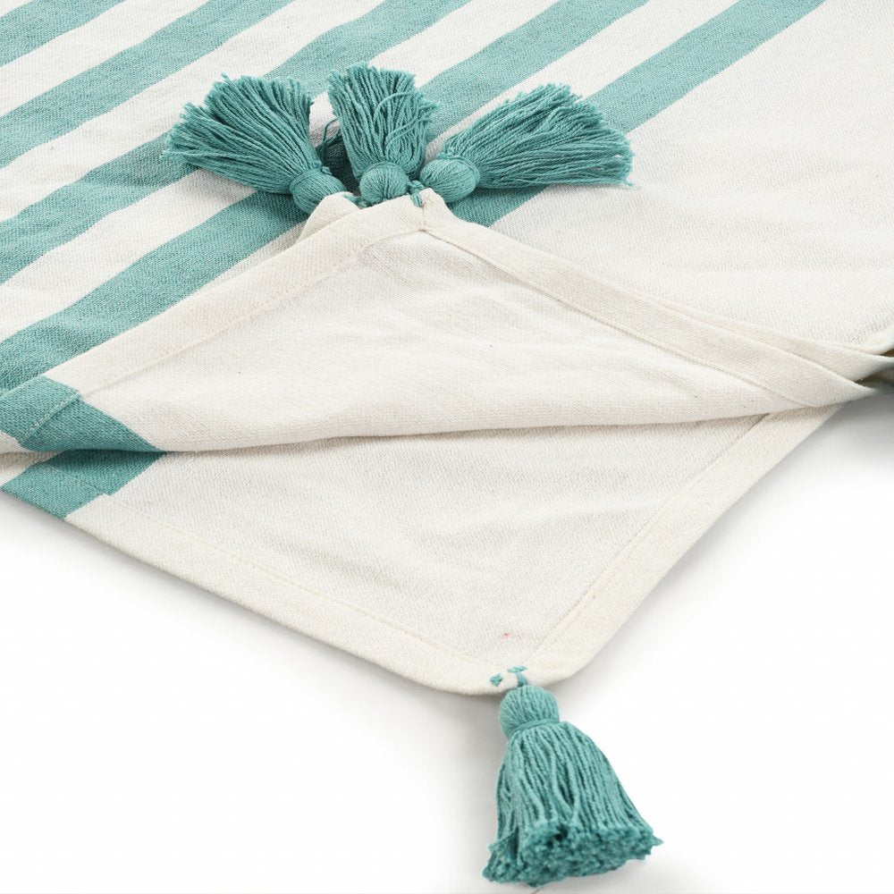 50" X 60" Blue and White Woven Cotton Striped Throw Blanket with Tassels HomeRoots