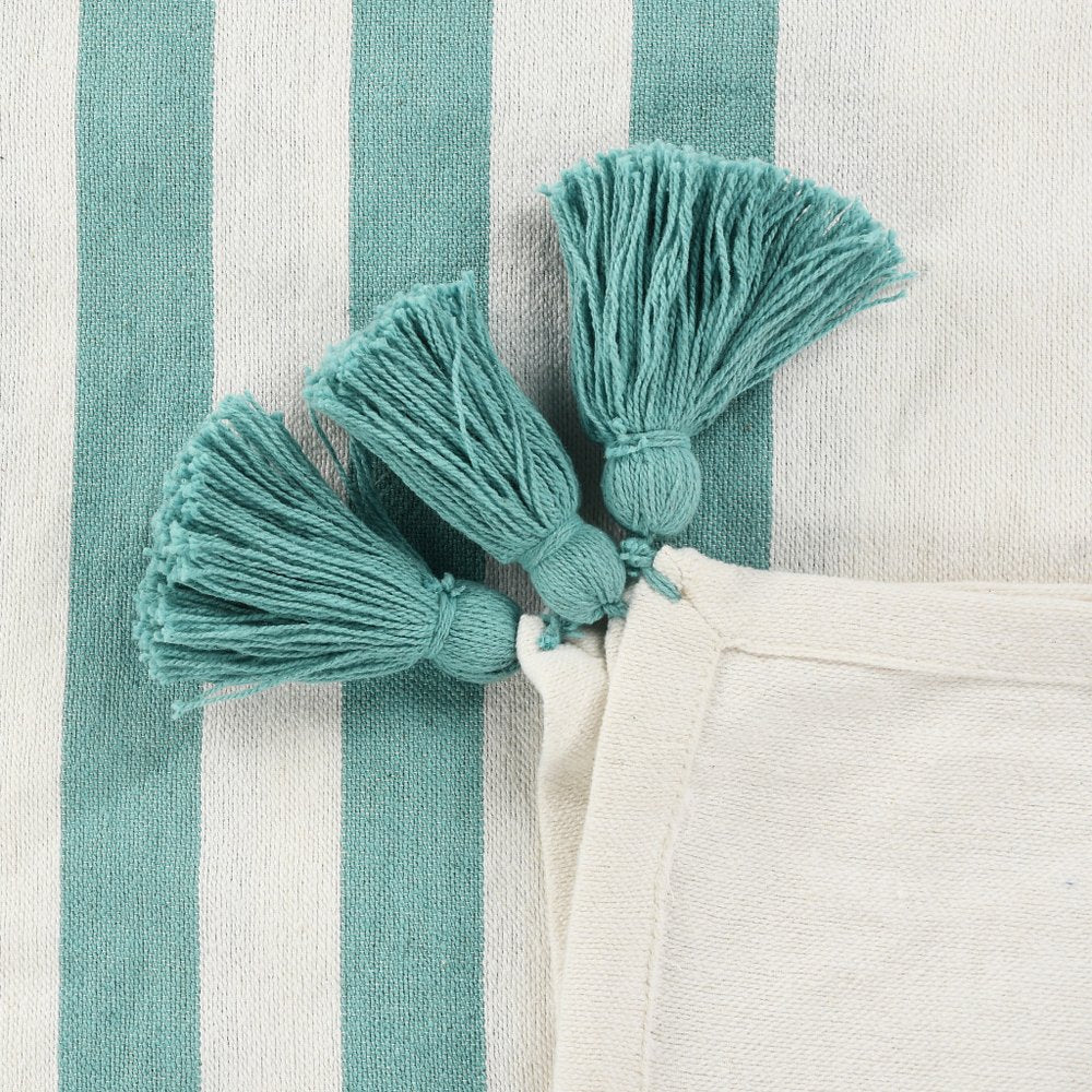 50" X 60" Blue and White Woven Cotton Striped Throw Blanket with Tassels HomeRoots
