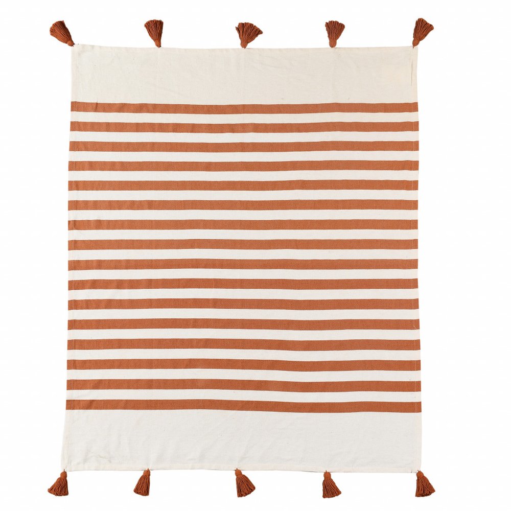 50" X 60" Blue and White Woven Cotton Striped Throw Blanket with Tassels HomeRoots