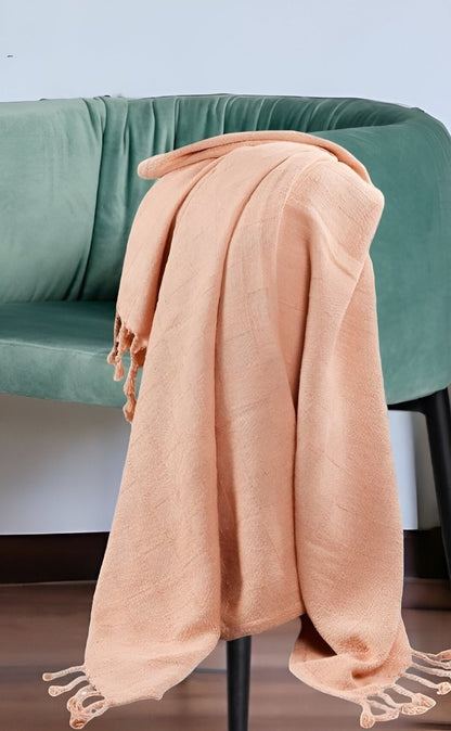 50" X 60" Orange Woven Cotton Throw Blanket with Fringe HomeRoots