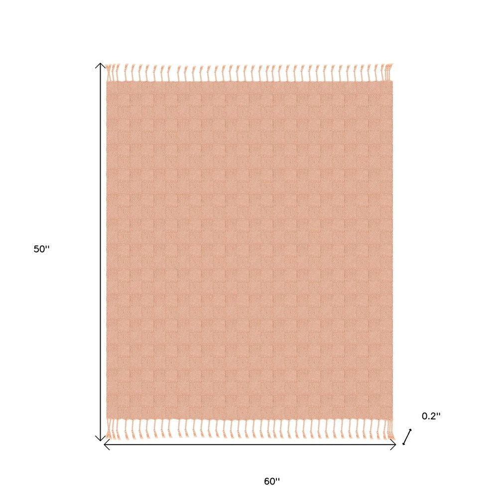 50" X 60" Orange Woven Cotton Throw Blanket with Fringe HomeRoots
