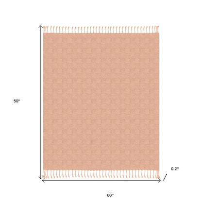 50" X 60" Orange Woven Cotton Throw Blanket with Fringe HomeRoots