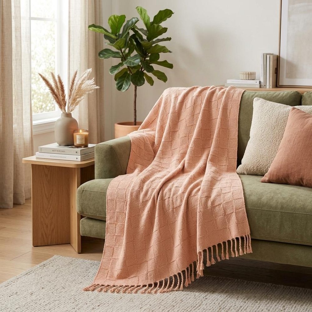 50" X 60" Orange Woven Cotton Throw Blanket with Fringe HomeRoots