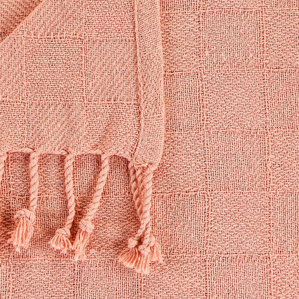 50" X 60" Pink Woven Cotton Throw Blanket with Fringe HomeRoots