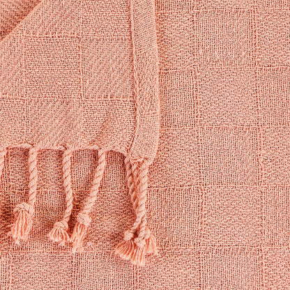 50" X 60" Pink Woven Cotton Throw Blanket with Fringe HomeRoots