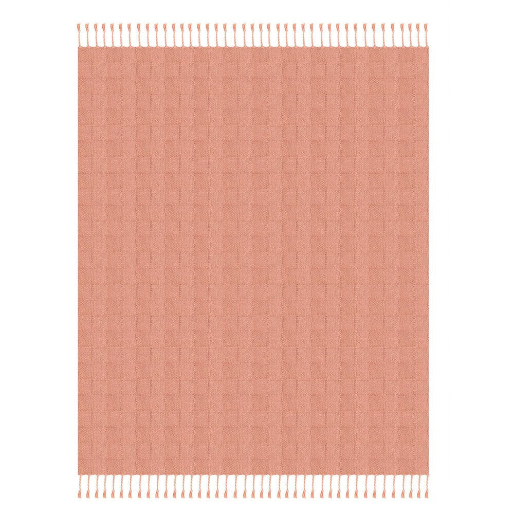 50" X 60" Pink Woven Cotton Throw Blanket with Fringe HomeRoots