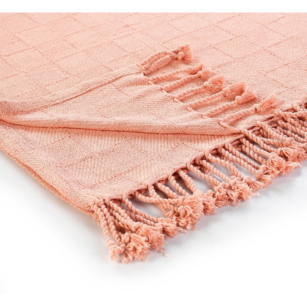 50" X 60" Pink Woven Cotton Throw Blanket with Fringe HomeRoots