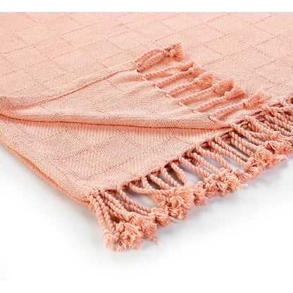 50" X 60" Pink Woven Cotton Throw Blanket with Fringe HomeRoots