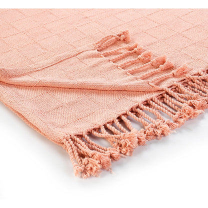 50" X 60" Pink Woven Cotton Throw Blanket with Fringe