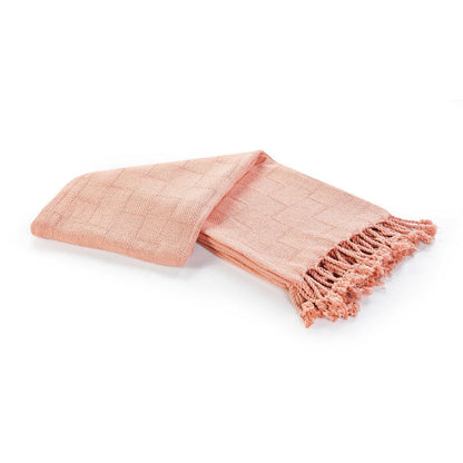 50" X 60" Pink Woven Cotton Throw Blanket with Fringe HomeRoots