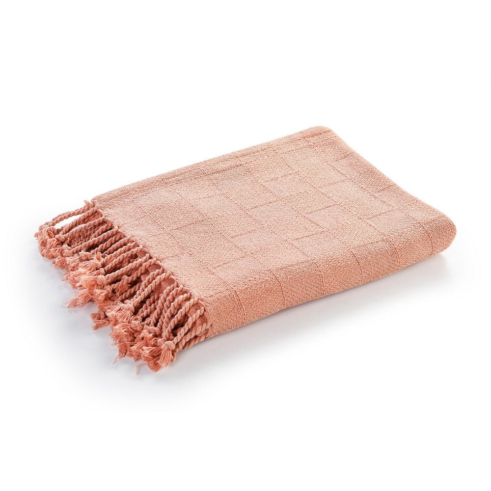 50" X 60" Pink Woven Cotton Throw Blanket with Fringe HomeRoots
