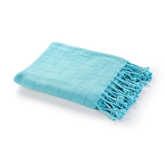 50" X 60" Blue Woven Cotton Throw Blanket with Fringe HomeRoots