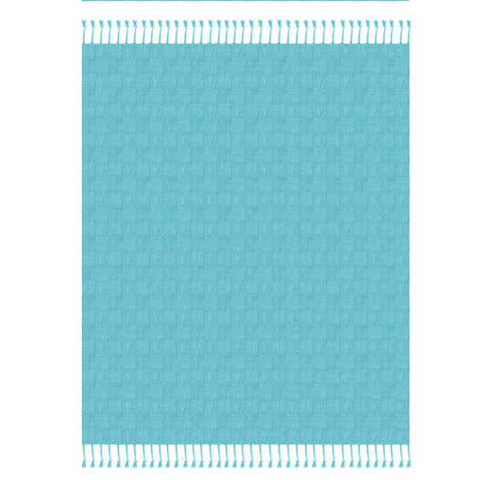 50" X 60" Blue Woven Cotton Throw Blanket with Fringe HomeRoots