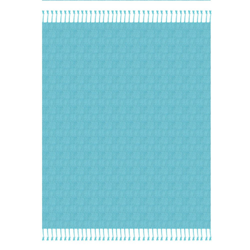 50" X 60" Blue Woven Cotton Throw Blanket with Fringe HomeRoots