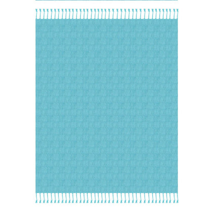 50" X 60" Blue Woven Cotton Throw Blanket with Fringe HomeRoots