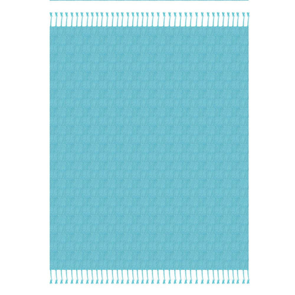 50" X 60" Blue Woven Cotton Throw Blanket with Fringe HomeRoots
