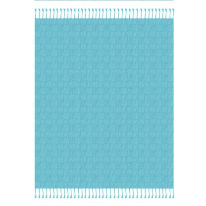 50" X 60" Blue Woven Cotton Throw Blanket with Fringe HomeRoots