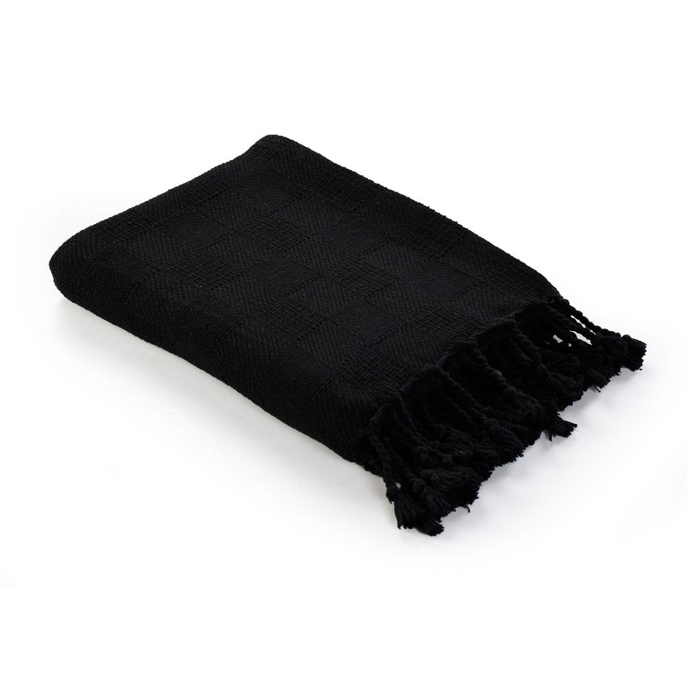 50" X 60" Blue Woven Cotton Throw Blanket with Fringe HomeRoots