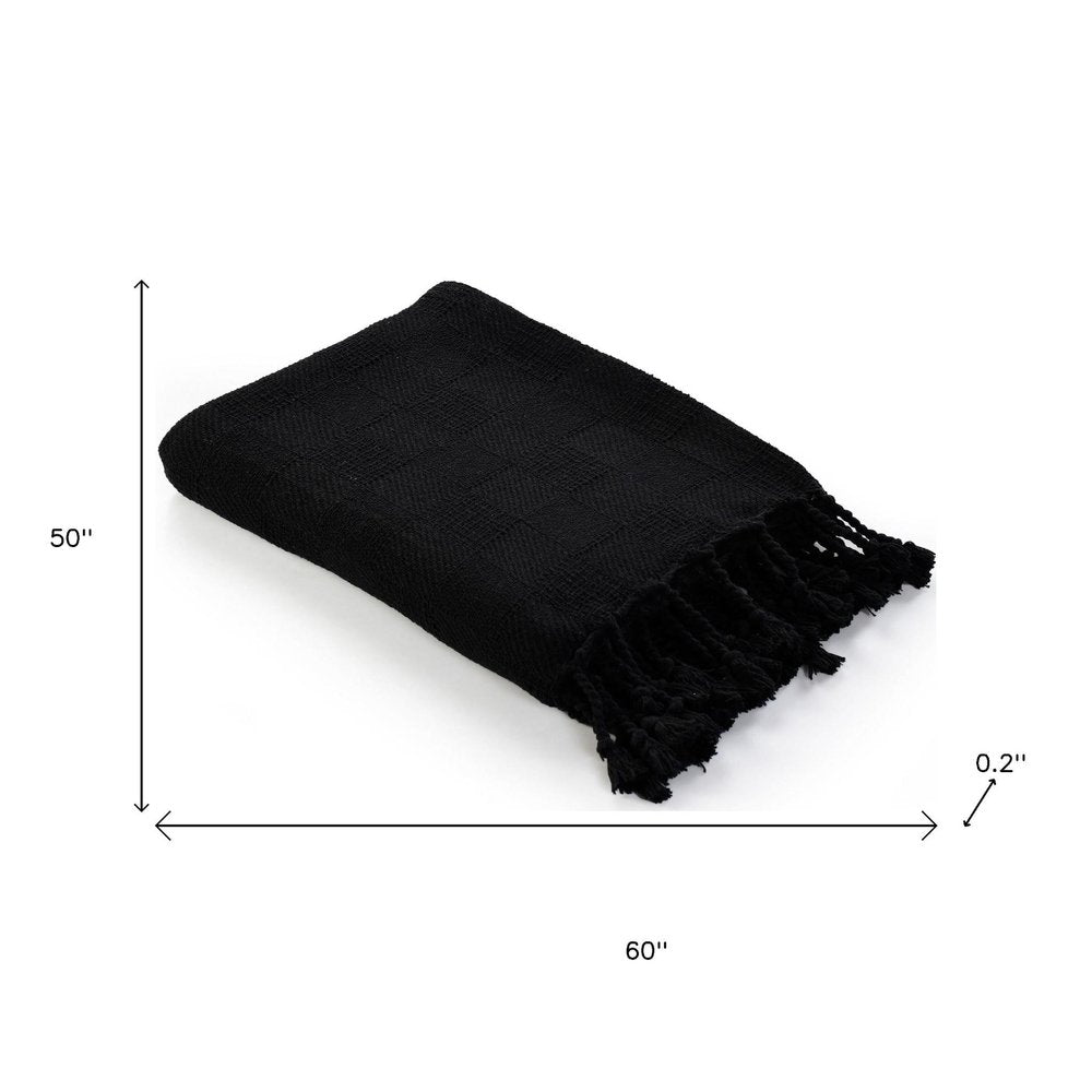 50" X 60" Blue Woven Cotton Throw Blanket with Fringe HomeRoots