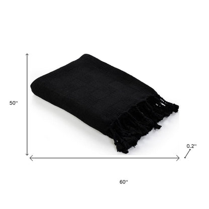 50" X 60" Blue Woven Cotton Throw Blanket with Fringe HomeRoots