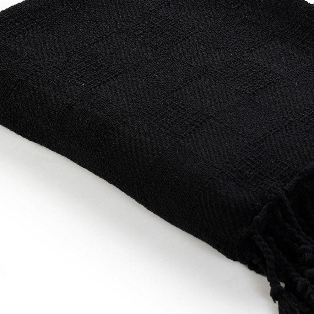 50" X 60" Blue Woven Cotton Throw Blanket with Fringe HomeRoots
