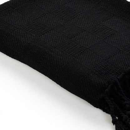 50" X 60" Blue Woven Cotton Throw Blanket with Fringe HomeRoots