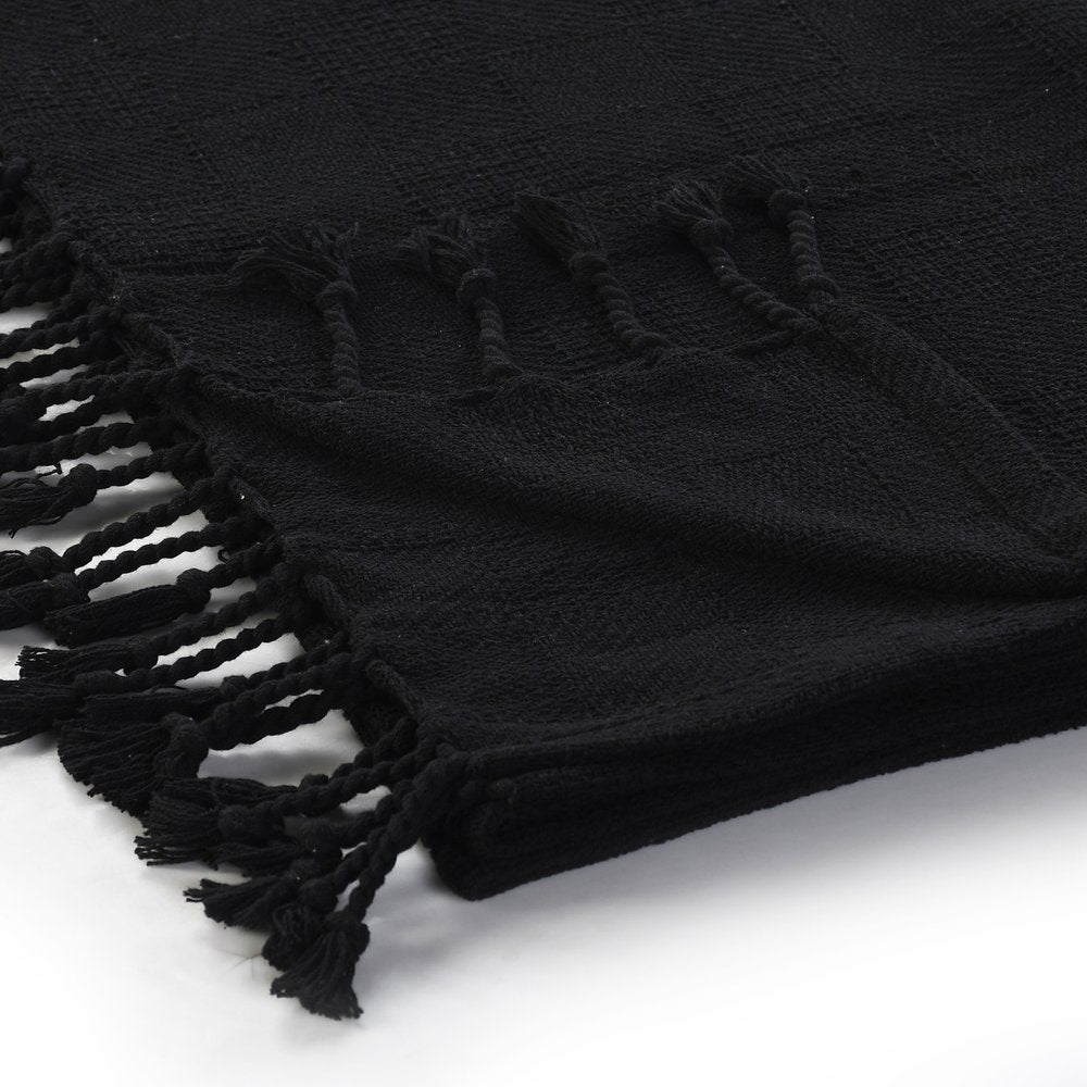 50" X 60" Blue Woven Cotton Throw Blanket with Fringe HomeRoots