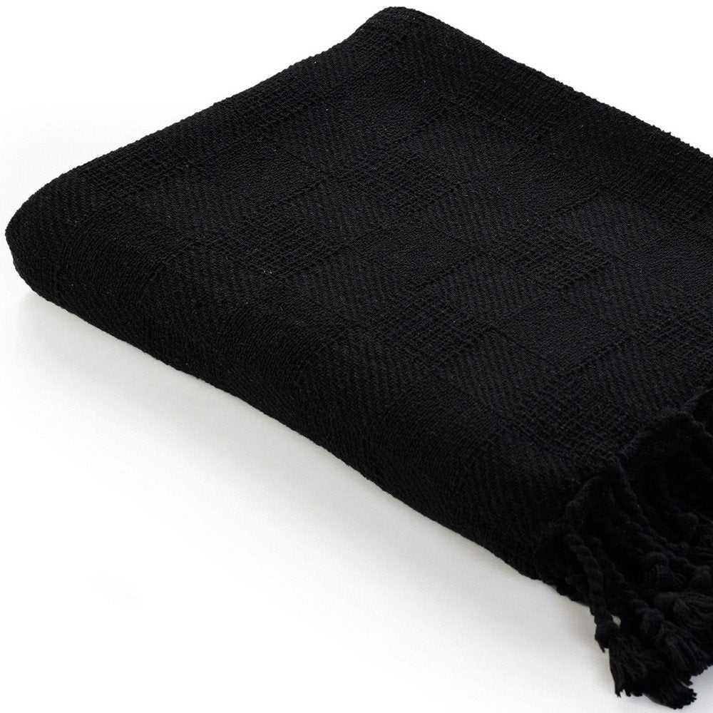 50" X 60" Blue Woven Cotton Throw Blanket with Fringe HomeRoots