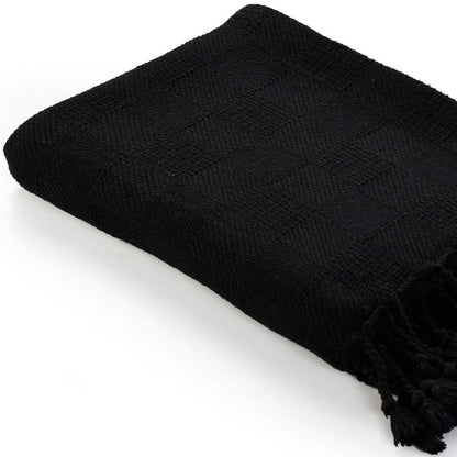 50" X 60" Blue Woven Cotton Throw Blanket with Fringe HomeRoots