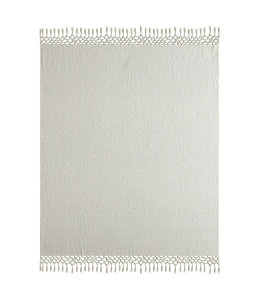 50" X 60" Gray Woven Cotton Herringbone Throw Blanket with Tassels HomeRoots