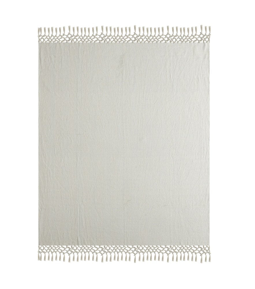 50" X 60" Gray Woven Cotton Herringbone Throw Blanket with Tassels HomeRoots