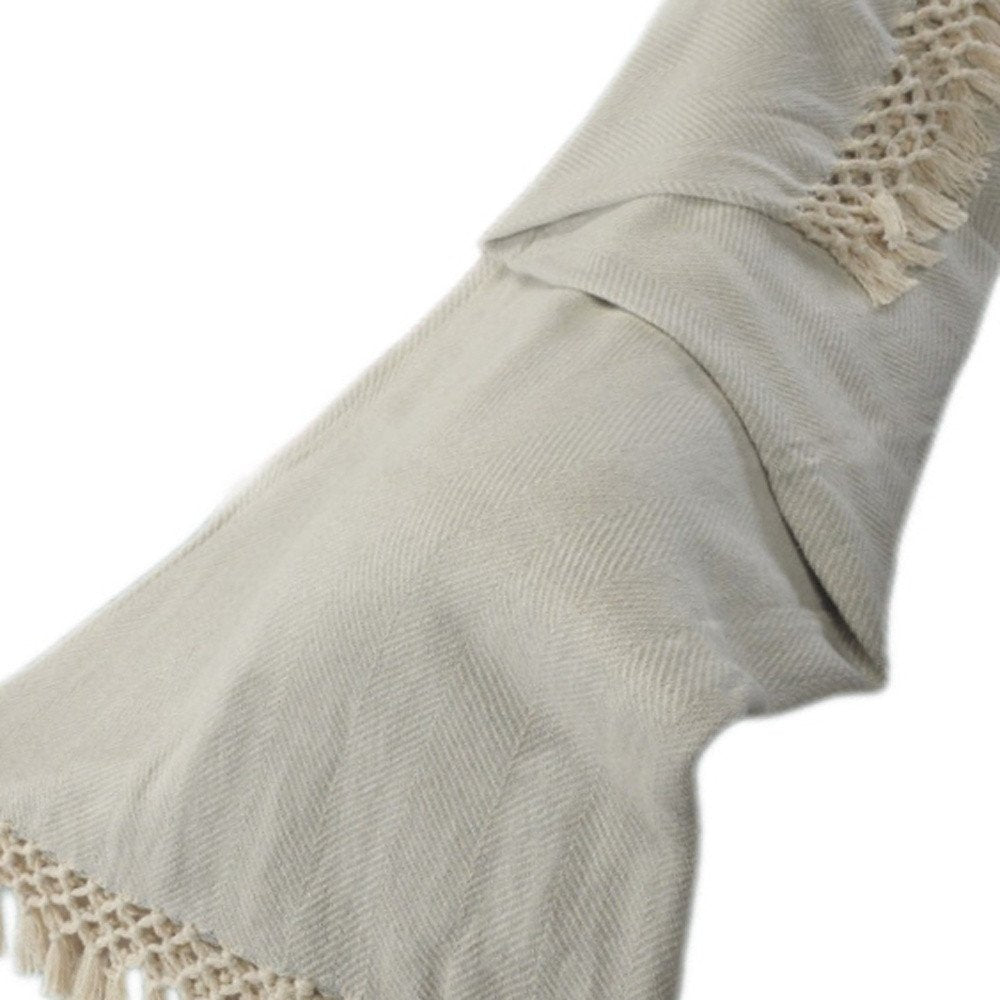 50" X 60" Gray Woven Cotton Herringbone Throw Blanket with Tassels HomeRoots