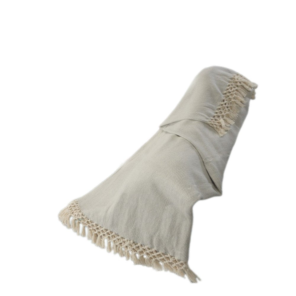 50" X 60" Gray Woven Cotton Herringbone Throw Blanket with Tassels HomeRoots