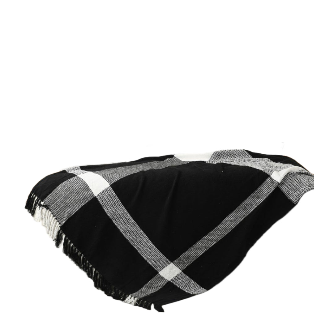 Black and White Woven Cotton Checkered Throw Blanket