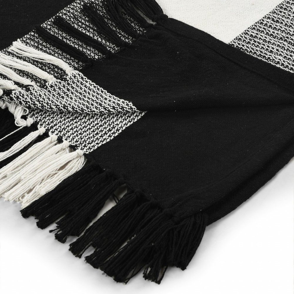 Black and White Woven Cotton Checkered Throw Blanket — view 2