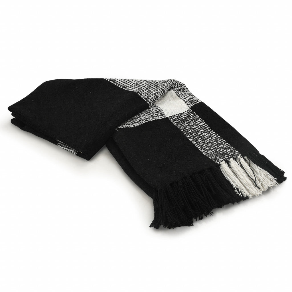 Black and White Woven Cotton Checkered Throw Blanket