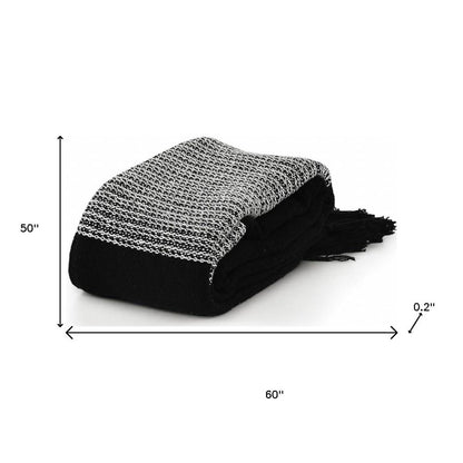 50" X 60" Gray Woven Cotton Checkered Throw Blanket with Fringe